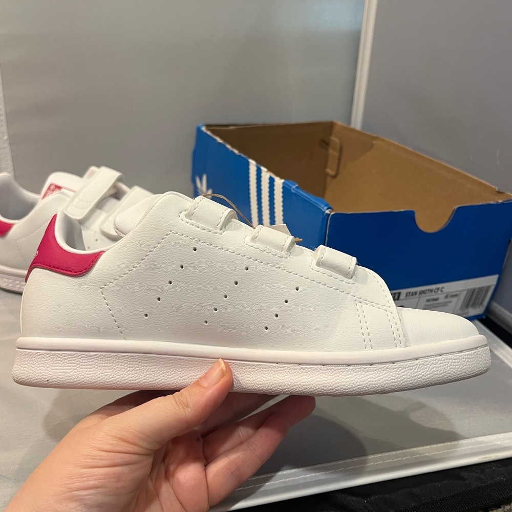 NIB Adidas Sz 2 Kids Pink Stan Smith Comfort Closure Velcro Sneaker Shoes R $70! - Picture 11 of 14